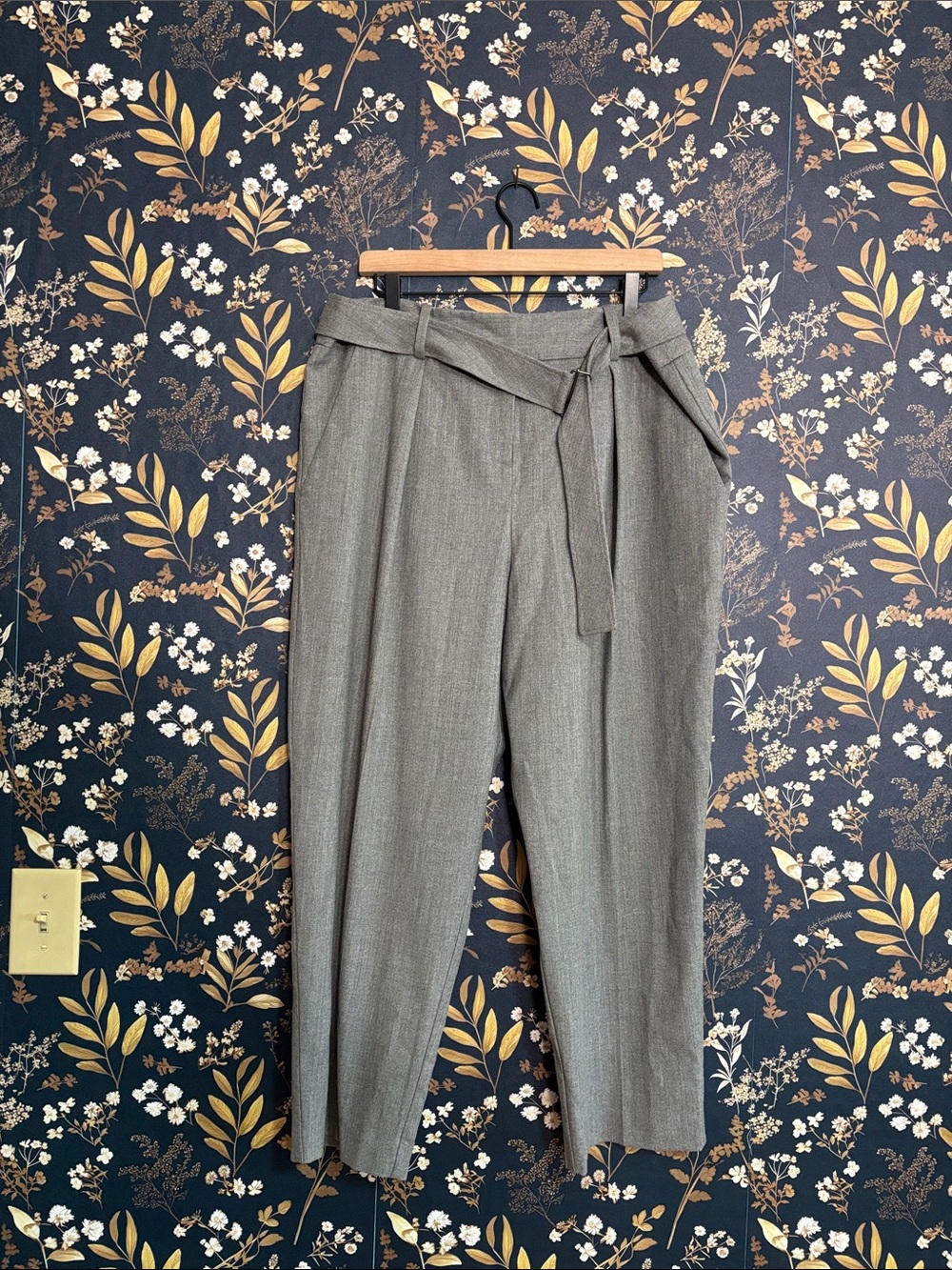 Veronika Maine Grey Belted Trousers Wool Blend Size 16
